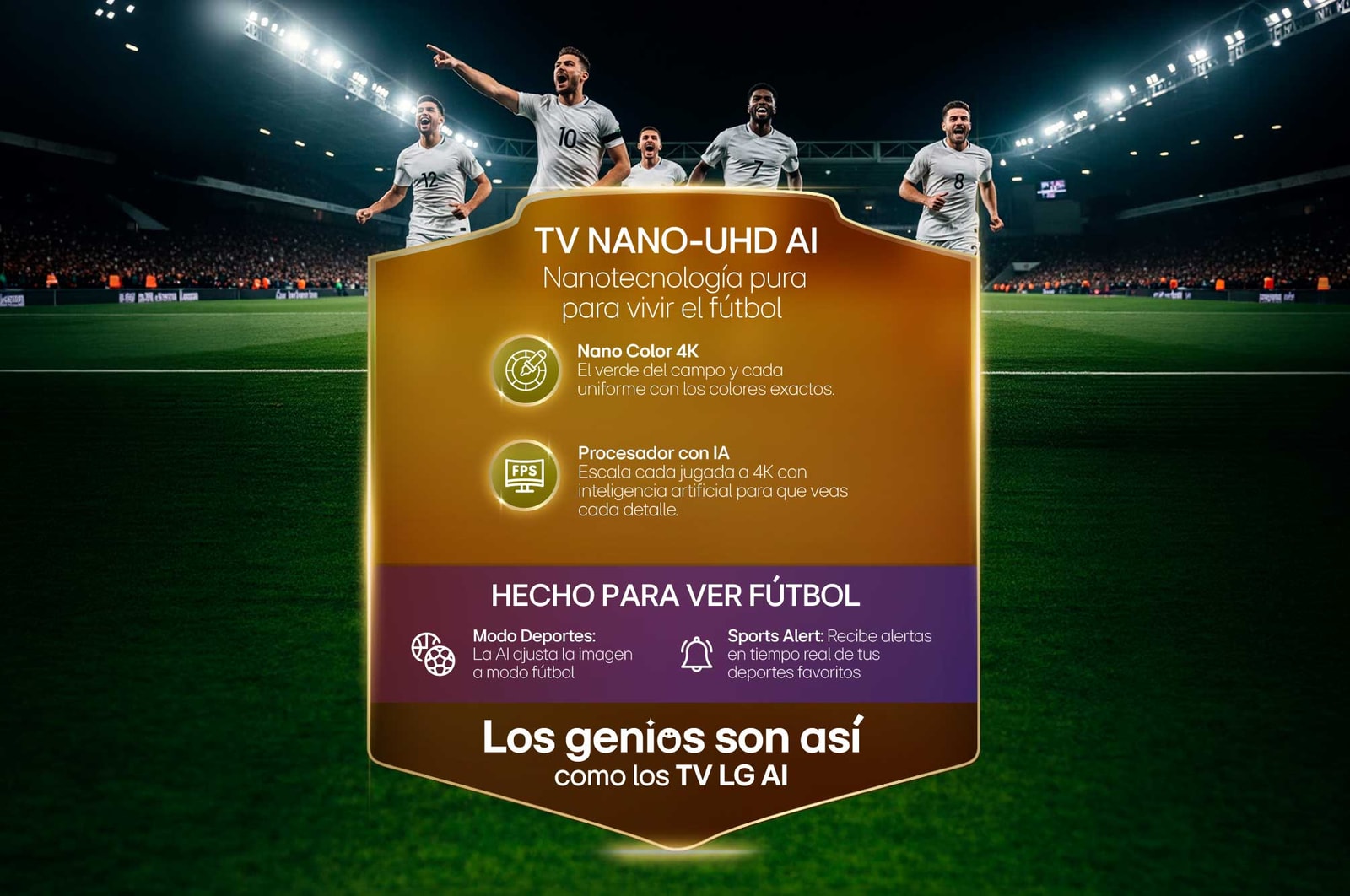 La imagen frontal y lateral de la LG NANO 4K UHD AI NU85 muestra una pantalla de 65 pulgadas con una anchura de 1447 mm, una altura de 838 mm, una altura con soporte de 901 mm, una profundidad de 70.8 mm y una base de 1185 por 269 mm.